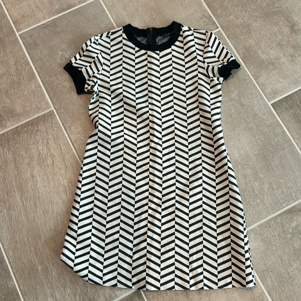 Zara Woman’s dress with short sleeves and zippered back. Geometric design.